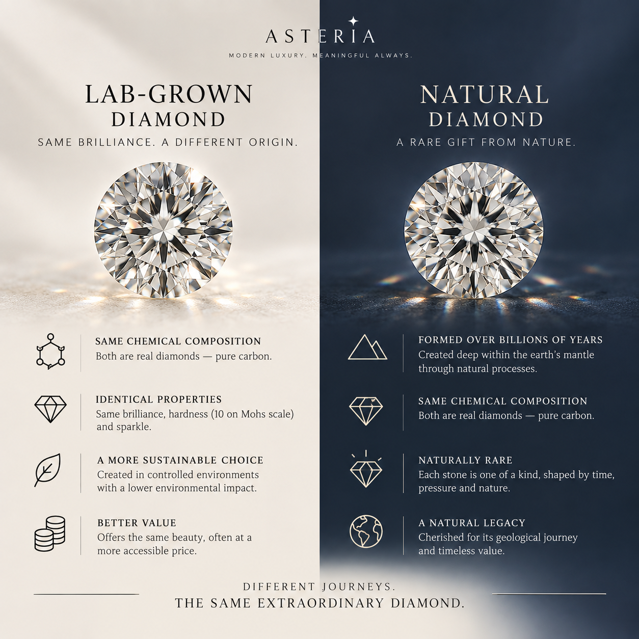 Lab-grown and natural diamond comparison guide by Asteria